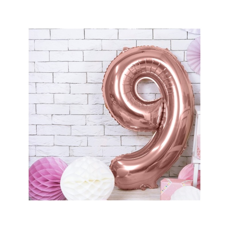 PartyDeco 80cm Number 9 Balloon Rose Gold