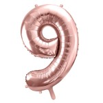 PartyDeco 80cm Rose Gold 9 Zahlenballon