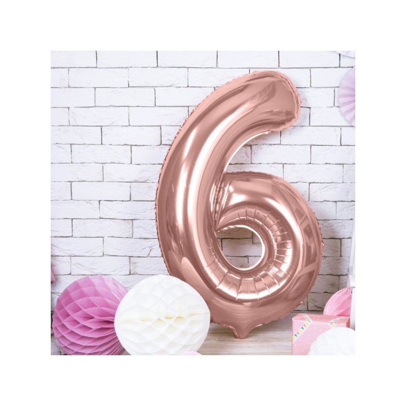 PartyDeco 80cm Number 6 Balloon Rose Gold