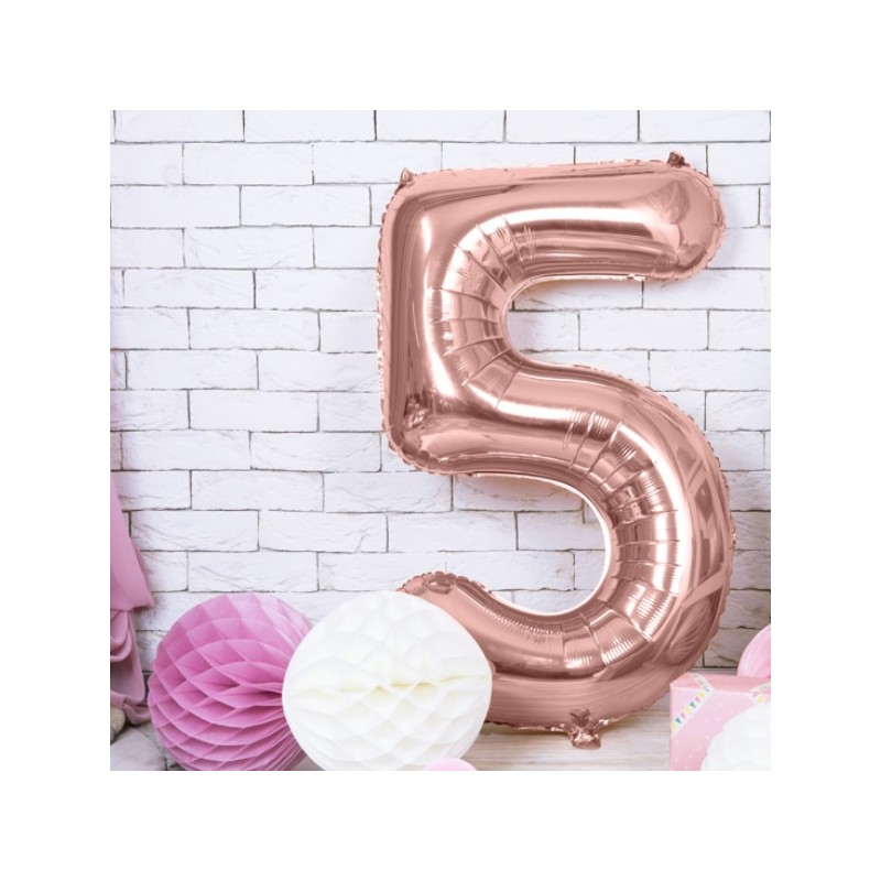 PartyDeco 80cm Number 5 Balloon Rose Gold