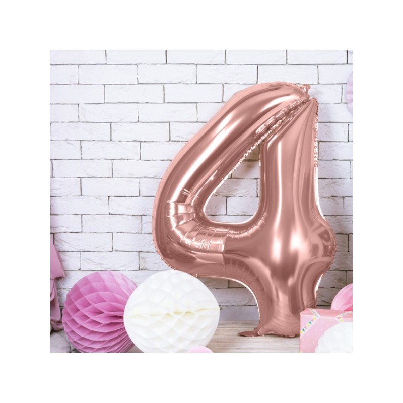 PartyDeco 80cm Number 4 Balloon Rose Gold