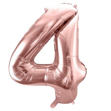 Partydeco XXL number 4 balloon metallic rosegold