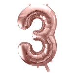 PartyDeco 80cm Number 3 Balloon Rose Gold