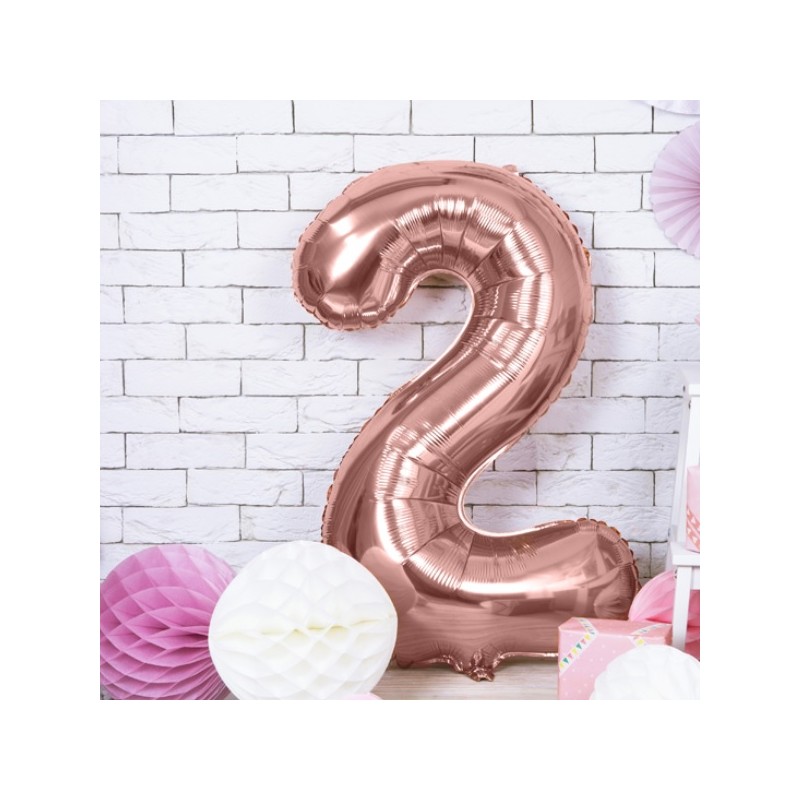 PartyDeco 80cm Number 2 Balloon Rose Gold