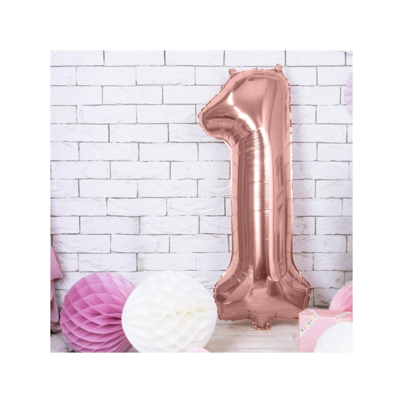 PartyDeco 80cm Number 1 Balloon Rose Gold