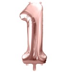 PartyDeco 80cm Number 1 Balloon Rose Gold