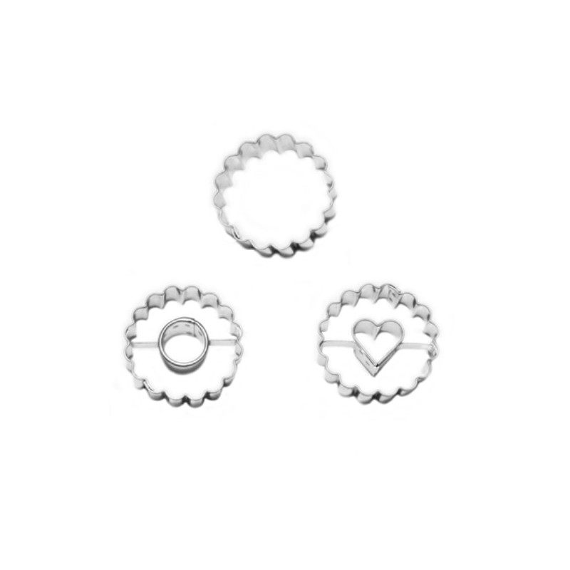 Serrated Circles Petit four Linzer Cookie Cutter Set, 3 pcs