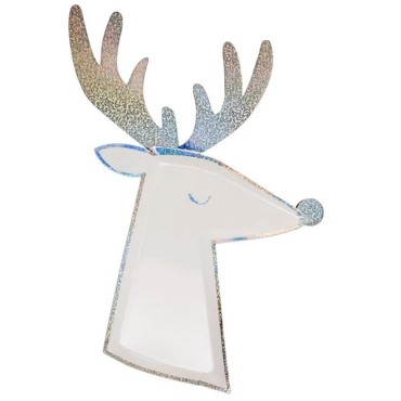 Silver Sparkle Die-Cut Reindeer Plates Meri Meri 196341