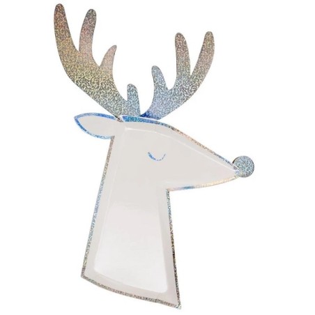 Weihnachtsteller Rentier Meri Meri 196341 Silver Sparkle Reindeer