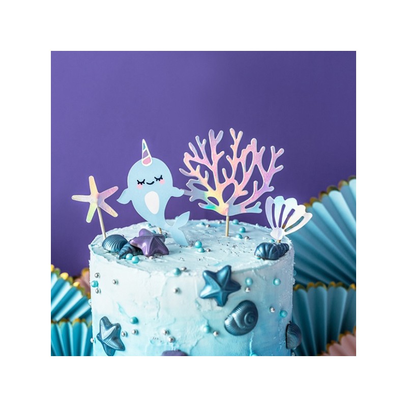 PartyDeco Narwhale Party Cake Topper, 4 pcs