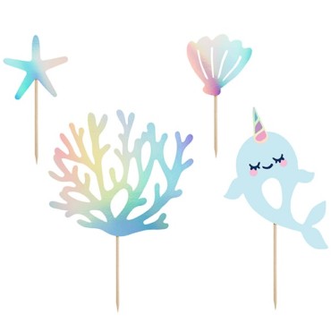 4 Narwhale Party Cupcake & Cake Topper KPT48