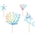 PartyDeco Narwhale Party Cake Topper, 4 pcs