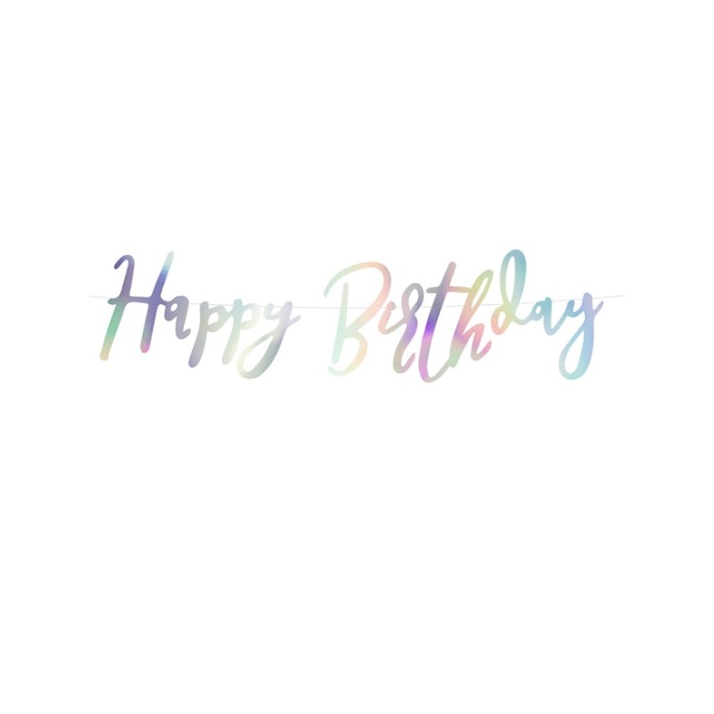 PartyDeco Happy Birthday Banner iridescent, 62cm