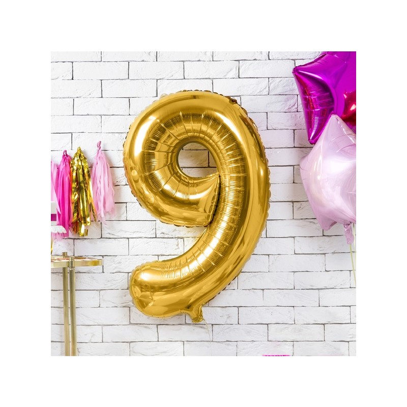 PartyDeco 80cm Number 9 Balloon Gold