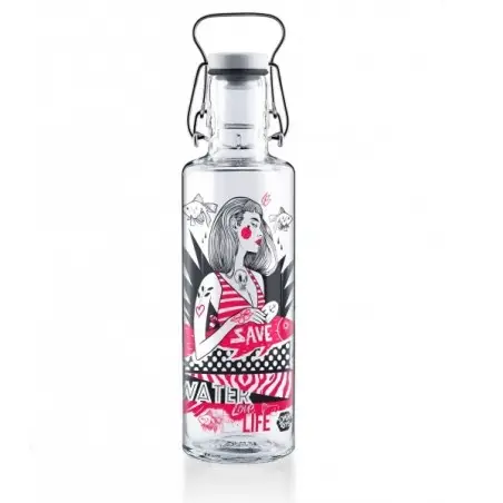 Soulbottle “Save water, love life” 600ml – Eco-Friendly Glass Water Bottle with Street Art