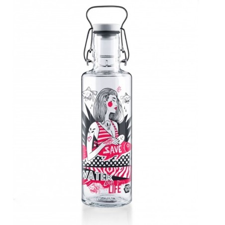 Soulbottle „Save water, love life“ 600ml – Glas-Trinkflasche mit Street-Art Design