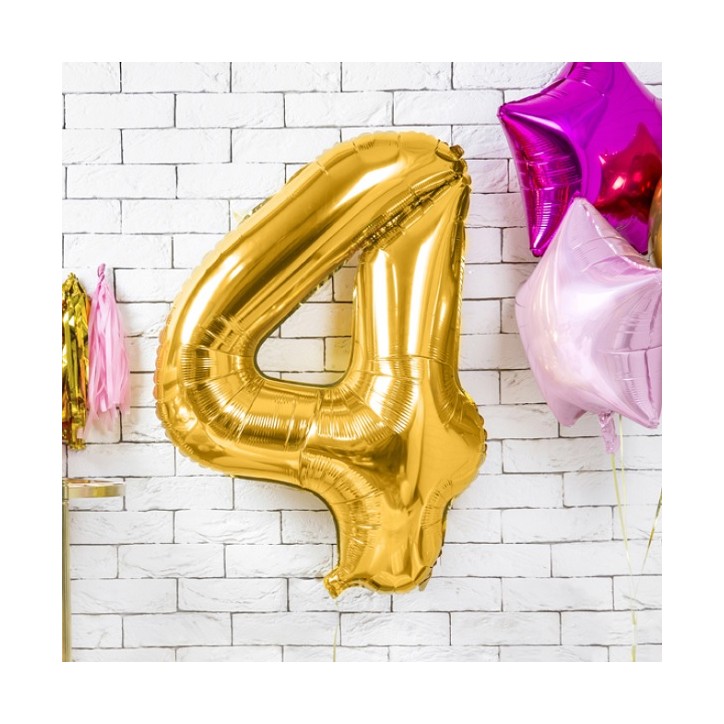 Large Number 4 Balloon Gold