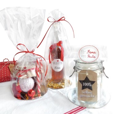 5 Clear Gift Bags with satin ribbo and carboard inlay