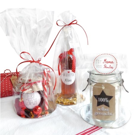 5 Clear Gift Bags with satin ribbo and carboard inlay
