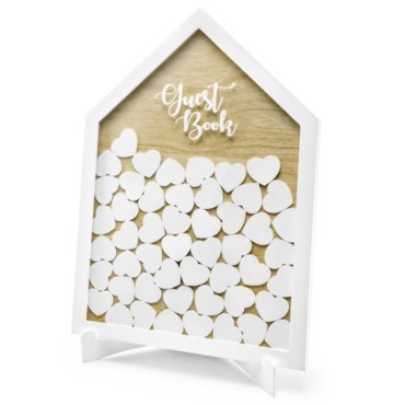 House Wooden Frame Guest Book - with 50 Hearts - KG1