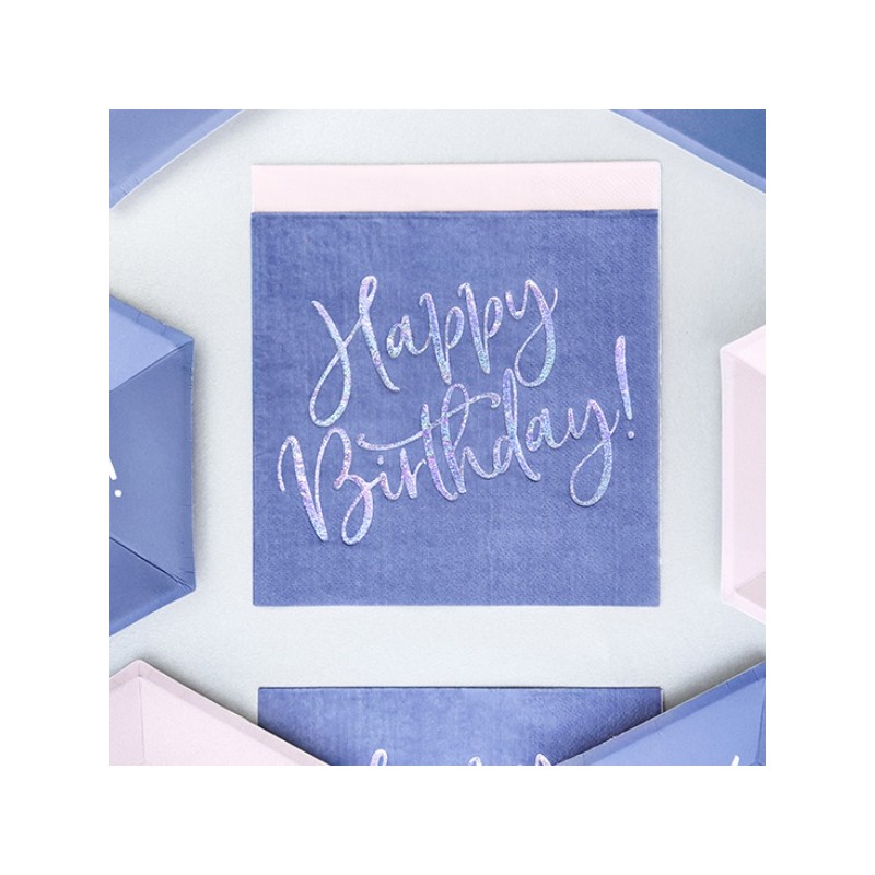 PartyDeco Happy Birthday Napkins Lilac, 20 pcs
