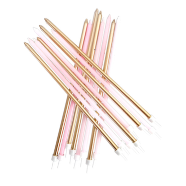 Extra Tall Birthday Candles, Pink and Metallic Gold