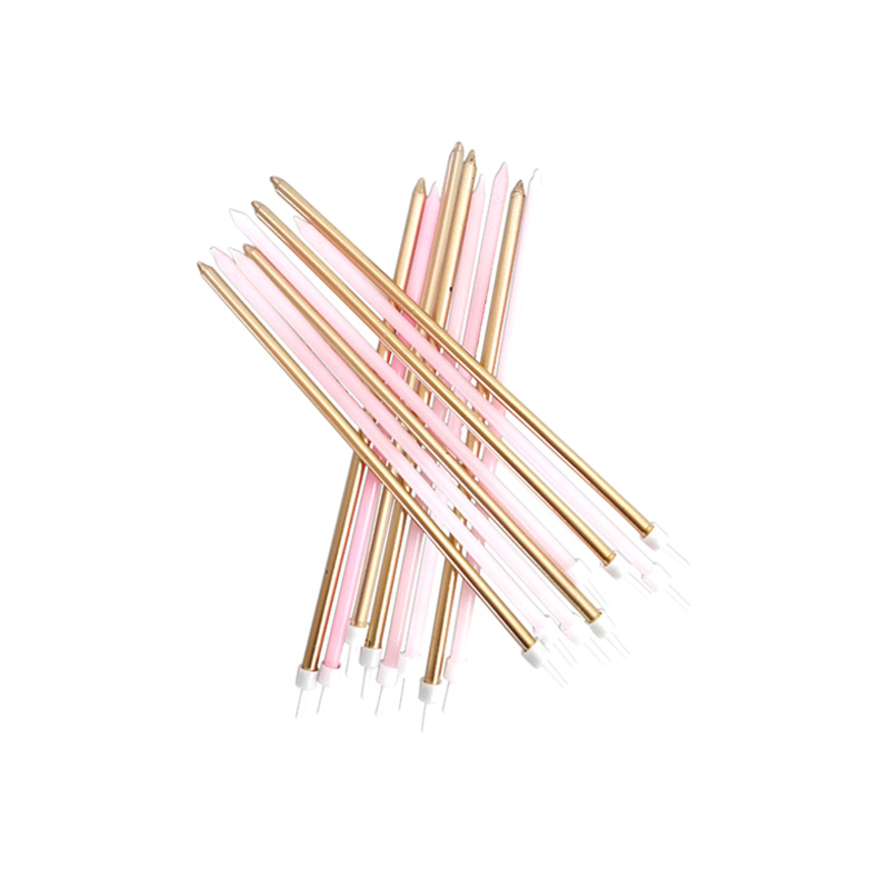Anniversary House Extra Tall Candles Pink & Metallic Gold, 16pcs