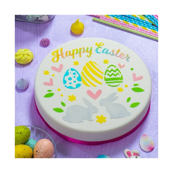 Decora Happy Easter Stencil 25cm – Bunny & Egg Cake Decorating Stencil Decora Happy Easter Stencil 25cm – Bunny & Egg Cake Decorating Stencil