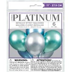 Unique Party Platinum Luftballons Mix Blau, 6 Stück