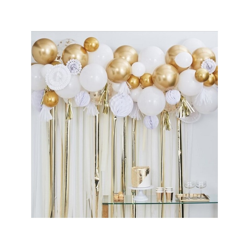 Ginger Ray Gold-White Balloon & Fan Garland Kit