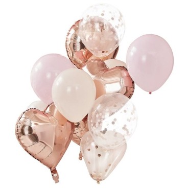 Ginger Ray Rose Gold & Blush Balloons Bundle 12 pcs