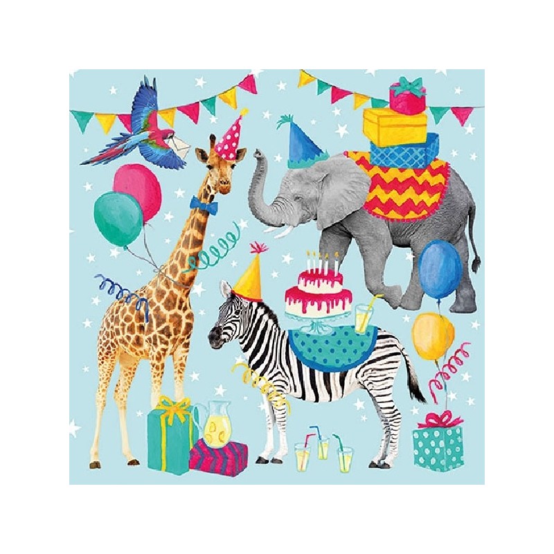 Ambiente Animal Birthday Paper Napkins Blue, 20 pcs