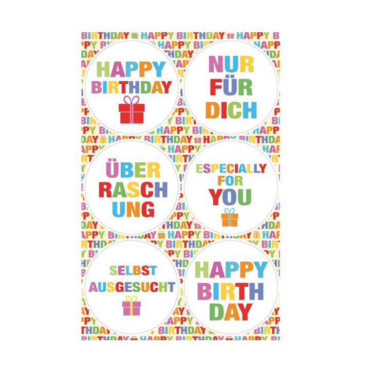 Geburtstag Sticker Set assortiert, 24 Stück | 6 Designs Geburtstag Sticker Set assortiert, 24 Stück | 6 Designs