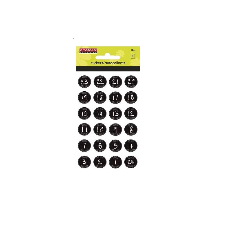 BLACK Advent Calendar Stickers 1-24 (3 Sheets)