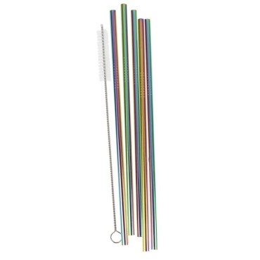 5 Rainbow Stainless Steel Straws - Giner Ray Mix-249