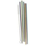 Ginger Ray 5 Metallic Rainbow Stainless Steel Straws with cleaning brush
