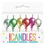 Unique Party Birthday Candles Metallic Balloons, 6 pcs