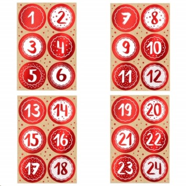 Advents Calender Red & White Stickers, 1-24