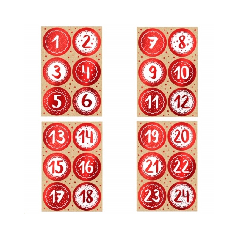 Red & White Advent Calendar Stickers 1-24