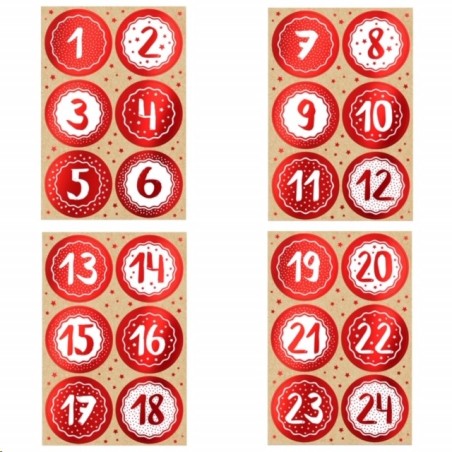 Advents Calender Red & White Stickers, 1-24