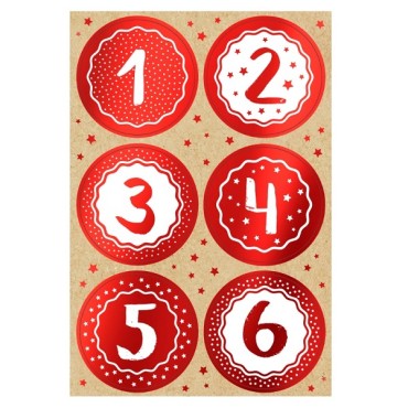 Advents Calender Red & White Stickers, 1-24