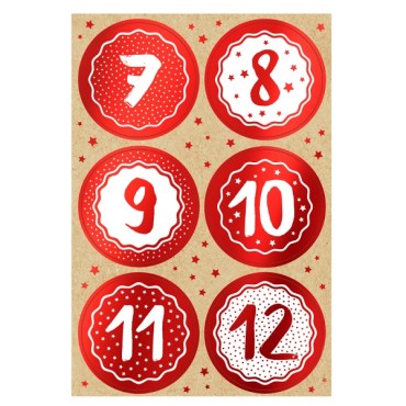 Advents Calender Red & White Stickers, 1-24