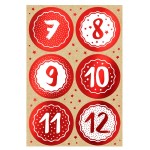 Red & White Advent Calendar Stickers 1-24