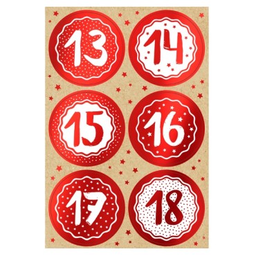 Advents Calender Red & White Stickers, 1-24