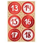 Red & White Advent Calendar Stickers 1-24