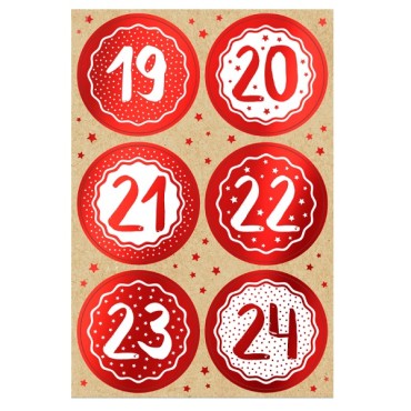 Advents Calender Red & White Stickers, 1-24