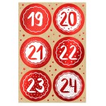 Red & White Advent Calendar Stickers 1-24