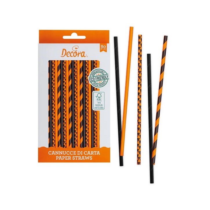 Decora Black & Orange Paper Straws, 80 Pieces Decora Black & Orange Paper Straws, 80 Pieces