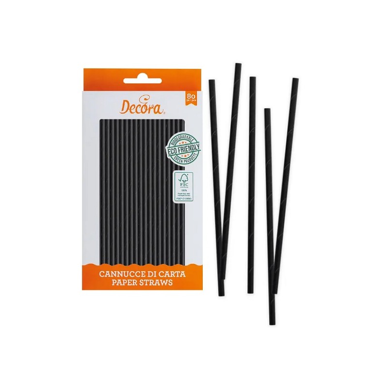 Decora Paper Straws Black, 80 pcs