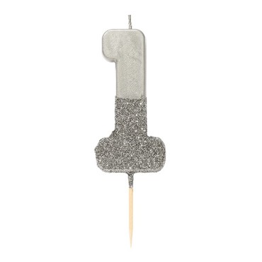 Silver Glamour No. 1 Birthday Candles